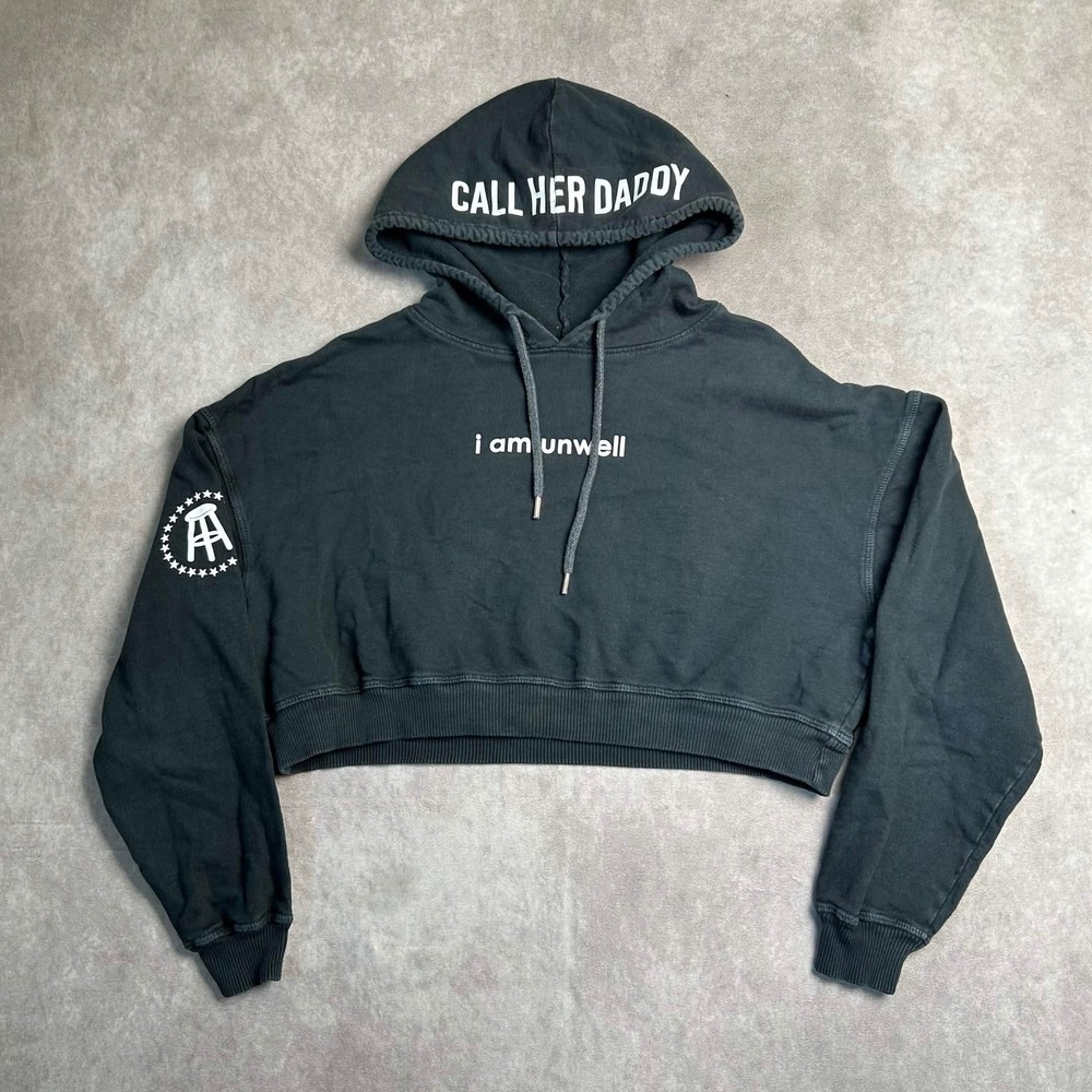 Barstool Sports Call Her Daddy I Am Unwell Cropped Hoodie Black Small SM USA